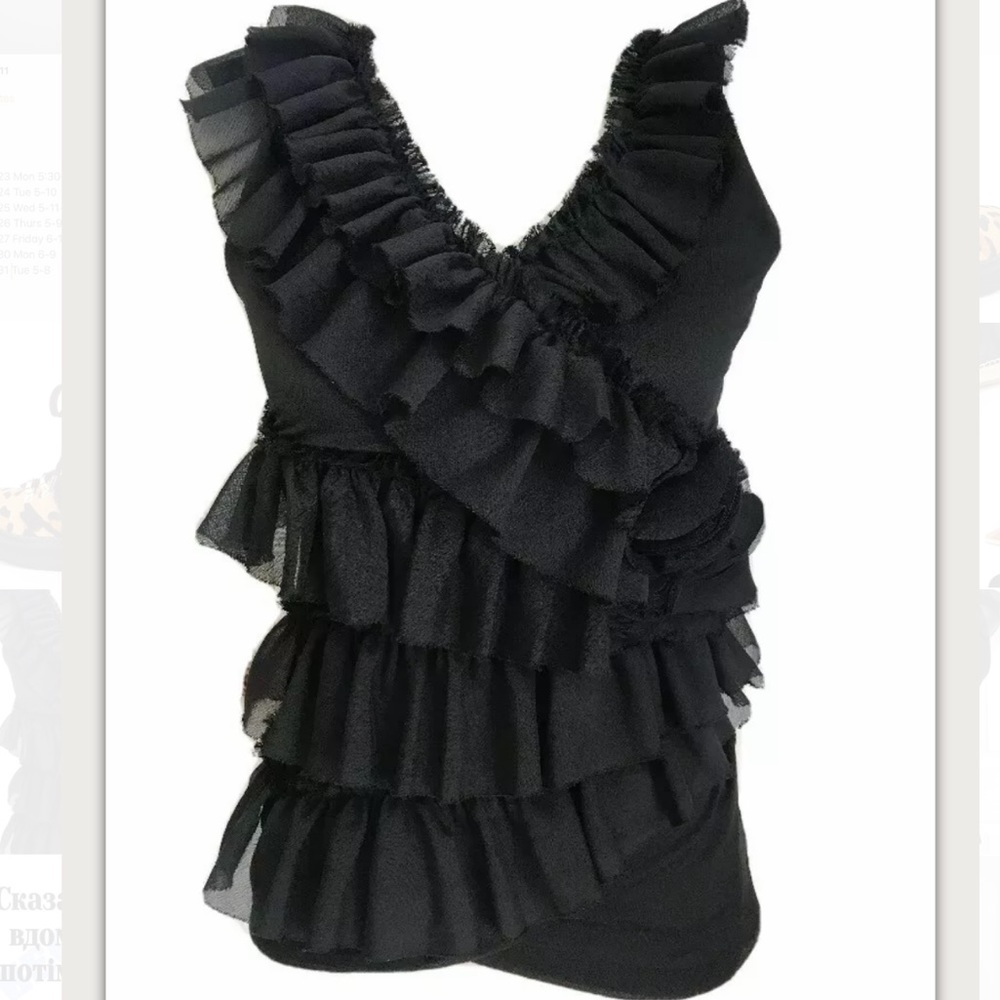 RAIN Sleeveless Ruffle Top Blouse Shirt Black S